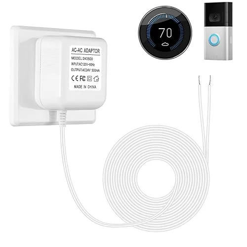 24V Video Doorbell Power Adapter, Power Supply Transformer for Ring, Nest, Eufy, Arlo Doorbell, 26.2 FT, White –Pure Copper Enameled Wire Manufaturing