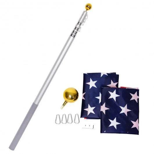 25ft Telescoping Flagpole 2 US America Flag Kit