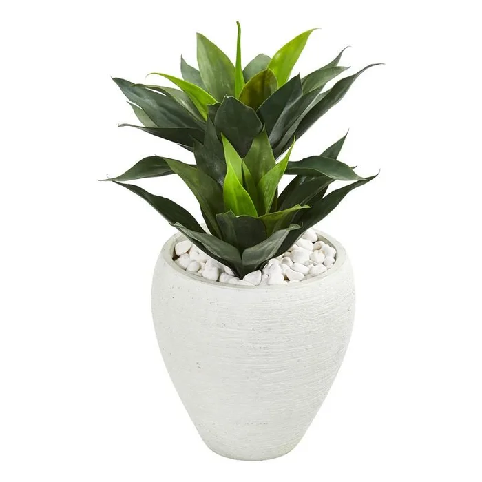 26″ Double Agave Artificial Plant in White Planter