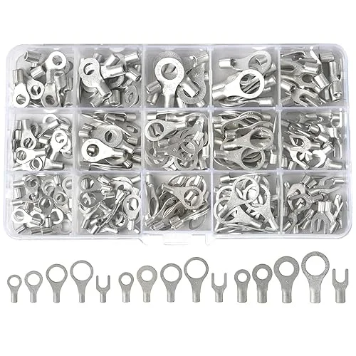 260PCS AWG 22-16 16-14 12-10 Copper Ring Fork Terminals Tin Plated Non-Insulated Electric Wire Connectors