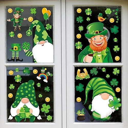 270PCS St. Patrick's Day Window Clings Decorations – Saint Patty Shamrock Gnome Leprechaun Coin Decals Party Ornaments