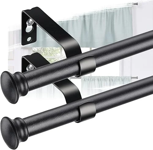 28-50 Inch Heavy Duty Black Curtain Rod Set – 2 Pack Cafe Rods With Brackets for Windows, Doors, Kitchen, Bathroom