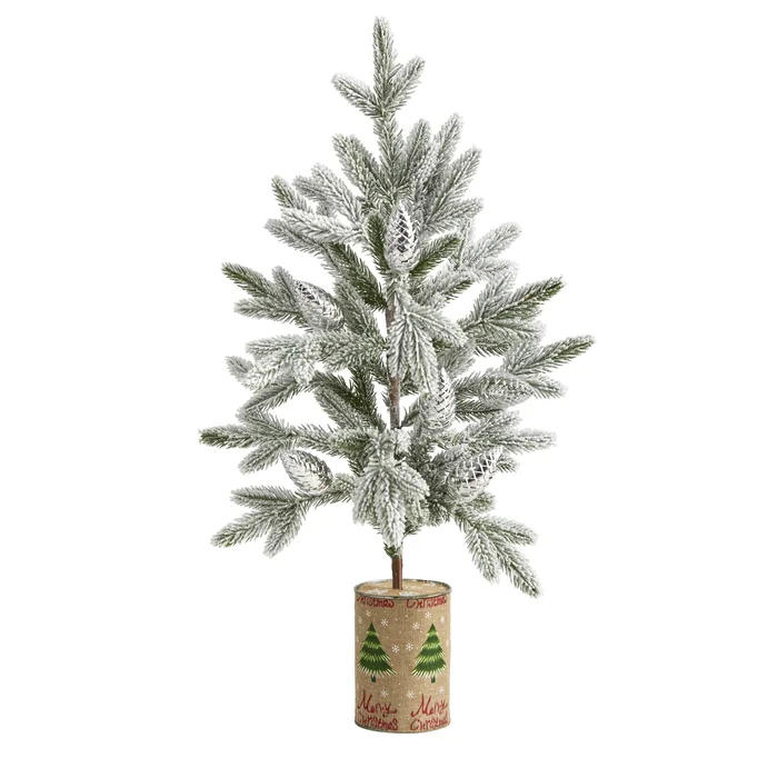 28″ Flocked Christmas Artificial Tree in Decorative Planter
