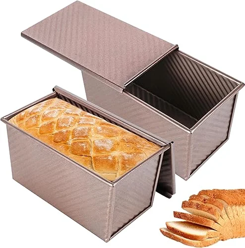2pack Pullman Bread Pans with Lid, 1LB Capacity Bread Loaf Pan, Non-Stick, Easy Release Sandwich Bread Loaf Pan for Baking Homemade Bread