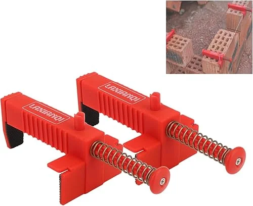 2Pcs Brick Liner Clips Line Runners Plumber Tools Leveling Measuring Tool,with A Spring-Loaded Clip,Bricklayer Profile Gauge Fixer Brick Line Clips Runner Brick Leveling for Positioning of(red)