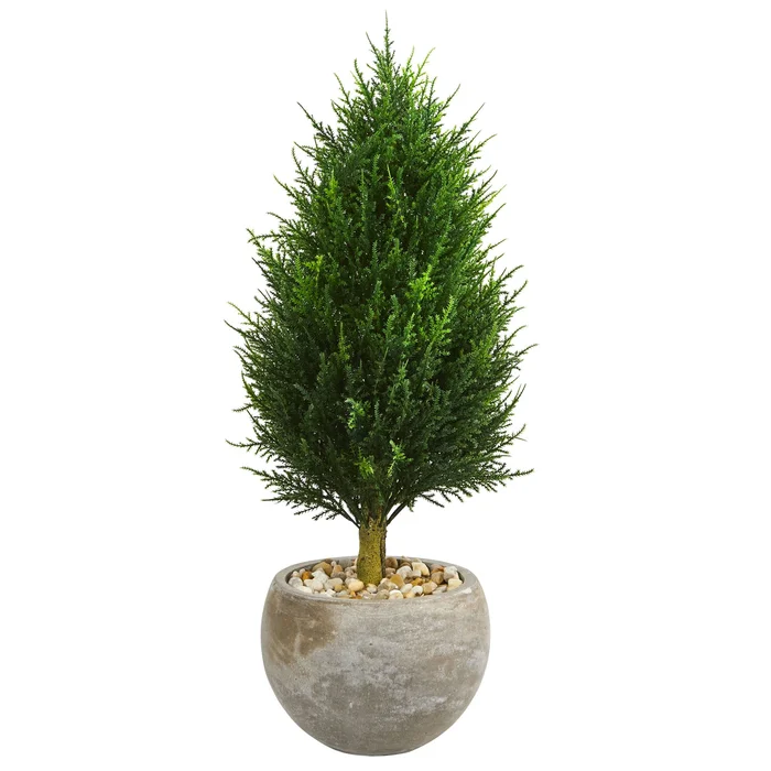 3′ Cypress Cone Artificial Tree in Sand Colored Bowl UV Resistant
