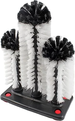 3 Brush Bar Glass Washer with Suction Base, Commercial Brush Cleaner Bristle Brush for Kitchen Bar Beer Cup, Long Leg Cup, Red Wine Glass