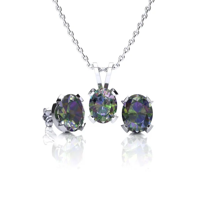 3-Carat Oval Mystic Topaz Necklace & Earring Set in Sterling Silver