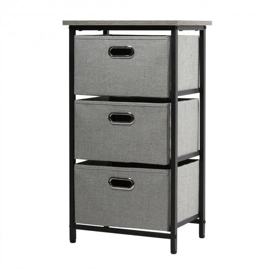 3-Drawer Fabric Dresser Storage Tower Vertical Foldable Pull Bins-Black