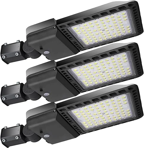 3 Pack 300W LED Parking Lot Lights Outdoor with Dusk to Dawn Slip Fitter, 39000LM 5000K Led Flood Lights, IP65 Waterproof Commercial Shoebox Pole Mount Lights for Street Sports Driveway, ETL Listed