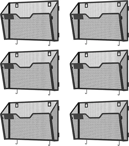 3 Pack Hanging Wall File Holders, Mesh Wall Letter File Holder, Wall Mounted Mail Paper Document Folder Holder with Hooks for Office, Home, School, Black