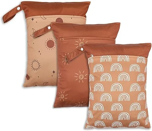 3 Pack Wet Dry Bags for Baby Diapers&Breast Pump Parts, Waterproof Reusable Wet Bag with Two Zippered Pockets & Handle, Beach Pool Gym Bag Stroller Yoga Toiletries Daycare Organizer, 11.8′ x 15.7′