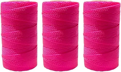 3 Rolls Mason Line String Line #18 Braided Nylon String,Nylon Twine Construction String Building Line for Gardening or Masonry Tools,Landscaping, Fencing,DIY Project (500FT,Pink)