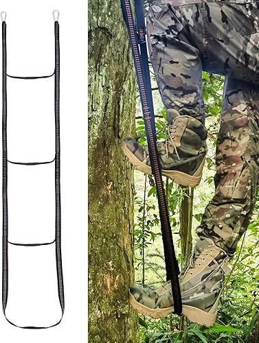 3-Step Climbing Stick Aider with 2*Durable Carabiners, Tree Stand Steps, Bright-Orange Webbing Hunting Ladders, Easy-to-use Lightweight Rope Aider for Hunting Safety, Outdoor Climbing