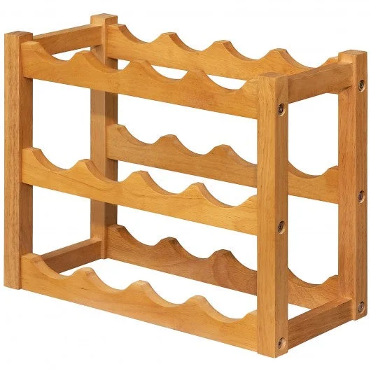 3-Tier Bar Kitchen 12-Bottle Wine Display Holder with Wooden Tabletop