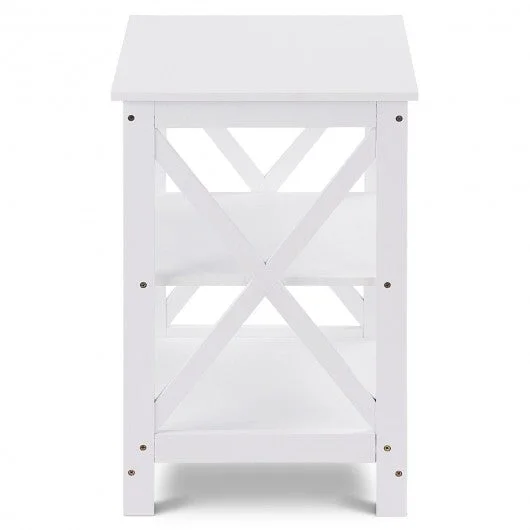3-Tier Living Room Display Storage Shelf Nightstand-White