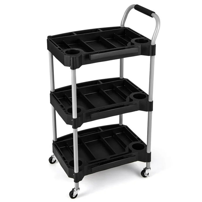 3-Tier Rolling Tool Cart with Handle and Storage Slots