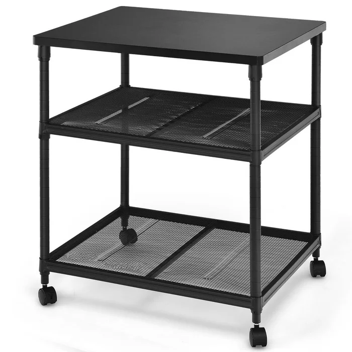 3-Tier Wheeled Printer Stand with Adjustable Shelf