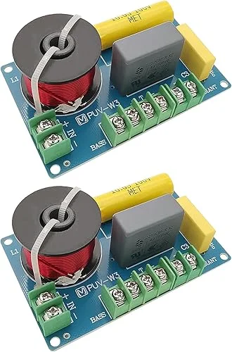 3 Way Speaker Crossover, PUV-W3 200W Passive Crossover for HiFi Home Audio 4 to 8 Ohm Bass Mediant Tweeter Bookshelf Speakers – 2Pack