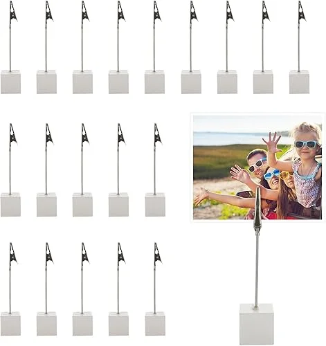 30 Pcs Place Card Holder Cube Photo Clips Holder with Alligator Clip, Table Number Holders Cube Base Memo Clips Holders for Wedding, Anniversary Party, Birthday Party, Restaurant – 4.7×1 Inch