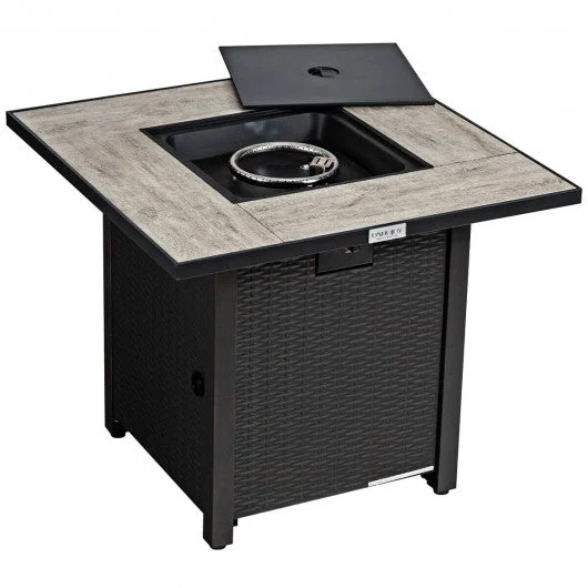30� Square Propane Gas Fire Pit Table Ceramic Tabletop