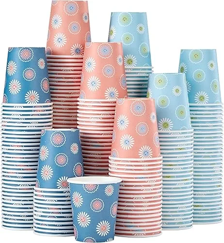 300 Pack 5 oz Paper Cups, Disposable Bathroom Cups, Small Mouthwash Cups, Hot/Cold Beverage Drinking Mini Cup for Party, Picnic, BBQ, Travel (Daisy)