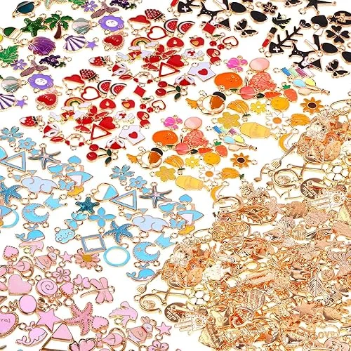 300Pcs Charms for Jewelry Making, Wholesale Bulk Assorted Gold-Plated Enamel Charms Earring Charms for DIY Necklace Bracelet Jewelry Making and Crafting
