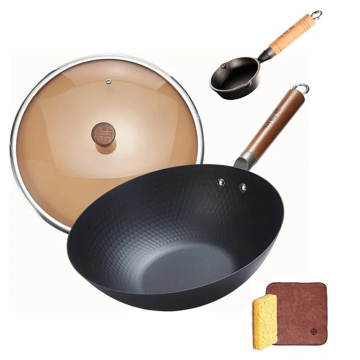 30CM Lightweight Carbon Steel Wok For Women Uncoated Carbon Steel Pan for All Stoves With Small Iron Frying Pan 11CM
