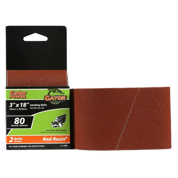 3159 Sanding Belt, 3 In W, 18 In L, 80 Grit, Aluminum Oxide Abrasive, Medium