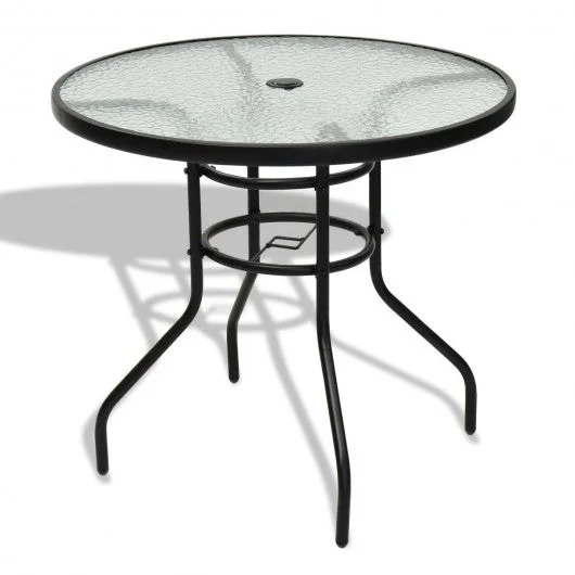 32″ Patio Tempered Glass Steel Frame Round Table