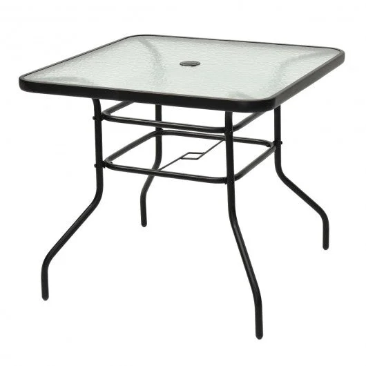 32″ Patio Tempered Glass Steel Frame Square Table