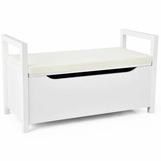 34.5″—15.5″—19.5 Inch Shoe Storage Bench with Cushion Seat for Entryway-White