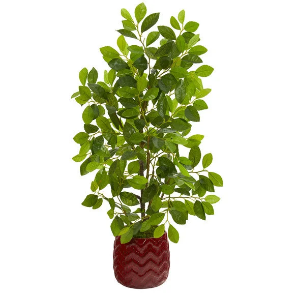 34″ Ficus Artificial Tree in Decorative Red Planter