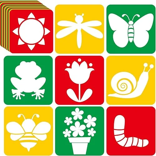36pcs Spring Drawing Stencils for Kids 8 Inch Sidewalk Chalk Stencils Painting Large Washable Reusable Garden Themed Primary Shape Template for Kids Toddlers Preschool