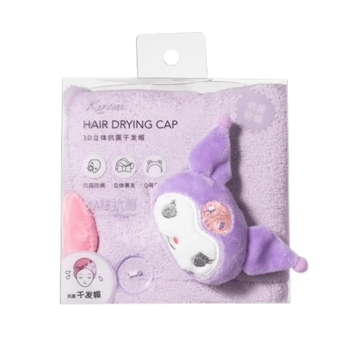 3D Antibacterial Hair Dryer Cap Absorbent Quick Drying Hair Towel Wrap Towel Kuromi 1 Piece