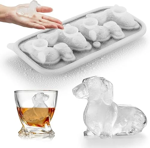 3D Dachshund Dog Ice Cube Mold, 4 Hole Fun Shapes Large Dachshund Dog Ice Cube Tray for Whiskey,Cocktail,Bourbon, Cute Novelty Dachshund Dog Gifts for Women, BPA Free
