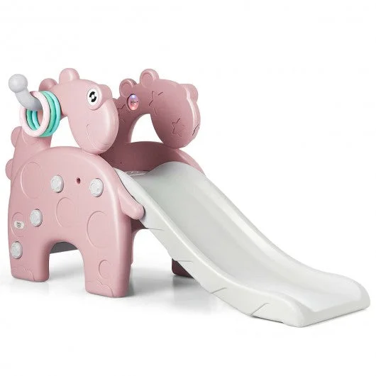 3in1 Toddler Climber Slide Set w/Toss Toy & Basketball Hoop Indoor &Outdoor-Pink