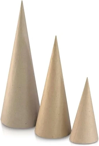 3PCS Paper Mache Craft Cones Open Bottom Cardboard for Fall Halloween Christmas DIY Gnomes Ornament Cone Tree Decorations DIY Art Crafts Home Decoration Pack- 3 Sizes- 13.75 x 5, 10.63 x 4, 7 x 3