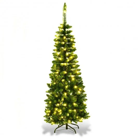 4.5 ft Pre-Lit Hinged Artificial Fir Pencil Christmas Tree-Warm White