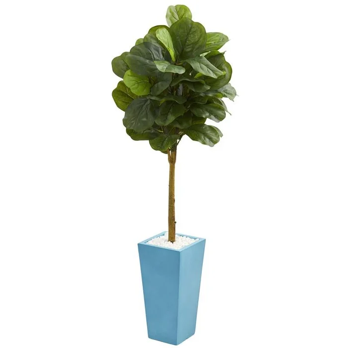4′ Fiddle Leaf Artificial Tree in Turquoise Planter (Real Touch)