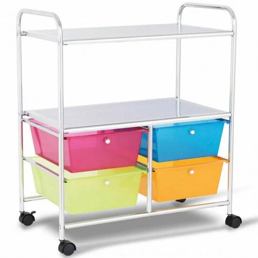 4 Drawers Shelves Rolling Storage Cart Rack-Multicolor