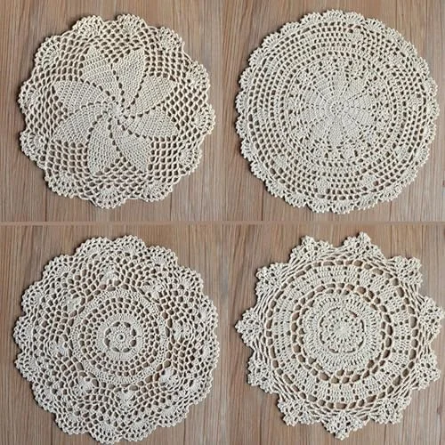4 Hand Crochet Round Lace Doilies 12 inches for Table Placemats