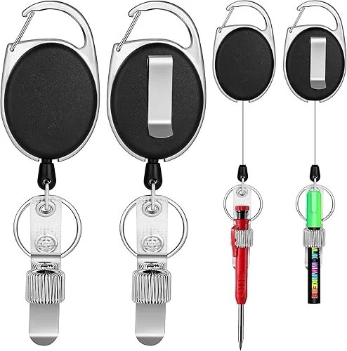 4 Pack Retractable Pen Holder with 31.5′ Dyneema Cord, Metal Pen Clip Retractable Pencil Holder Ideal for Carpenters,Nurses, Mechanics, Architects, Office Workers