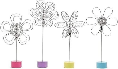 4 pcs Cute Flower Table Card Memo Holder Stand, Photo Clips Holder Desk Stand for Memo Paper Note Monmory Photo Christmas Wedding Number Card Display with Colorful Metal Base