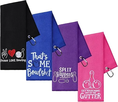 4 Pcs Funny Bowling Towel Embroidered Bowling Towel with 4 Grommets Sport Accessories for Men Women Gift