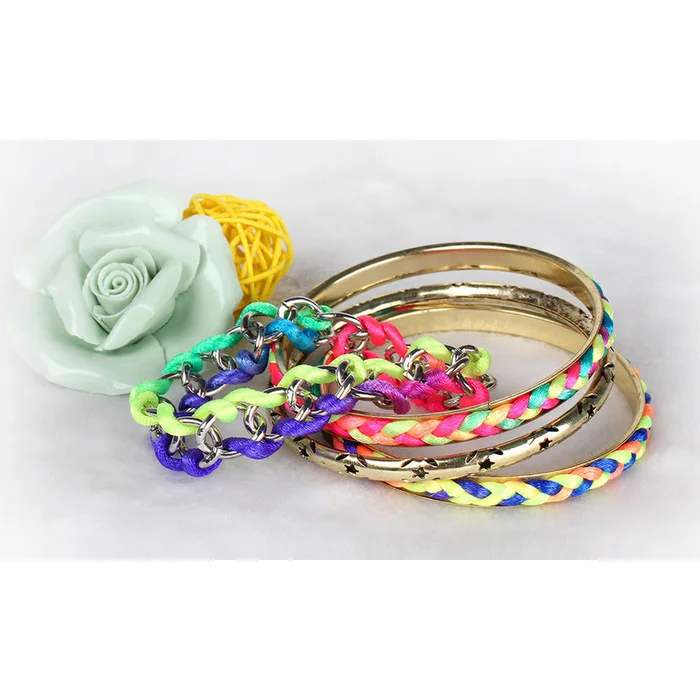 4-Piece Colorful Woven Gold Bracelet Set