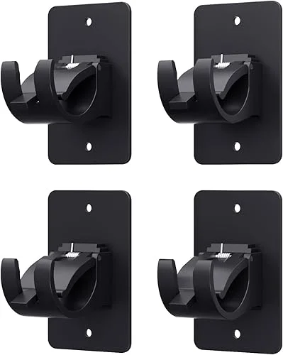 4 Pieces Self Adhesive Curtain Rod Bracket, Universal Plastic Curtain Rod Holders, No Drill Curtain Rod Brackets Curtain Rod Hooks for Bathroom, Bedroom, Livingroom, Kitchen (Black)