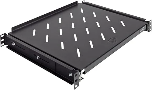 4-Post Sliding Server Shelf, Cold Rolled Steel, Black, Venting, Adjustable, 350mm Depth, 7.5 lbs, Rack Mount, 1U(1RU)