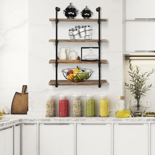 4-Shelf Rustic Pipe Shelving Unit Vintage Industrial Pipe Wall Shelf