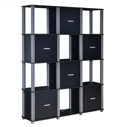 4-Tier Storage Shelf Display Bookcase with 6 Doors-Black
